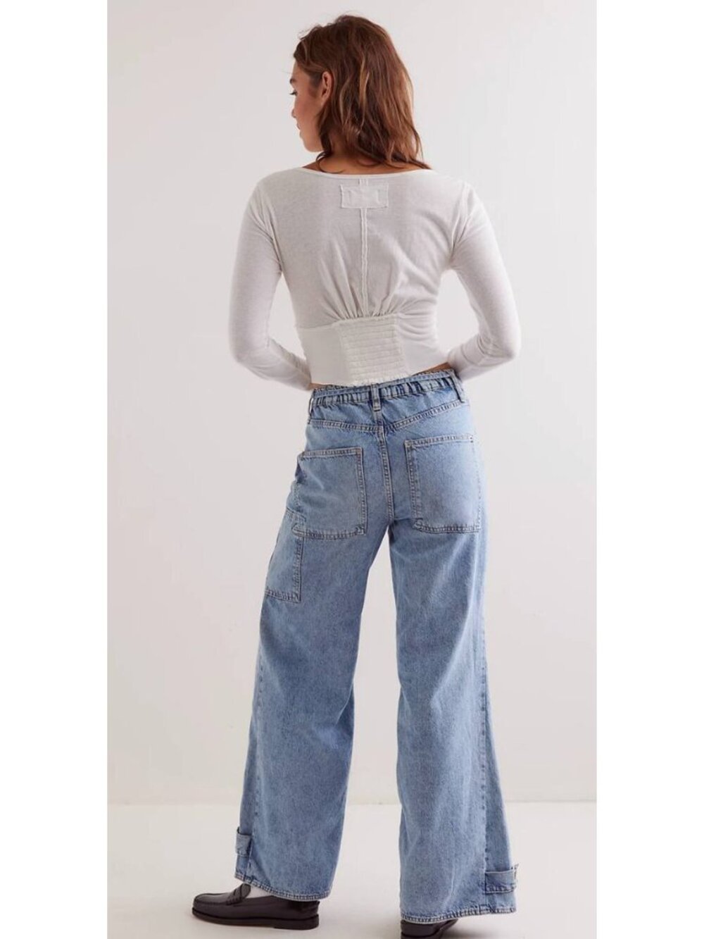 FREE PEOPLE WE THE FREE DRIZZLE CRVY OUTLAW WIDE LEG JEANS SZ S - Picture 5 of 15